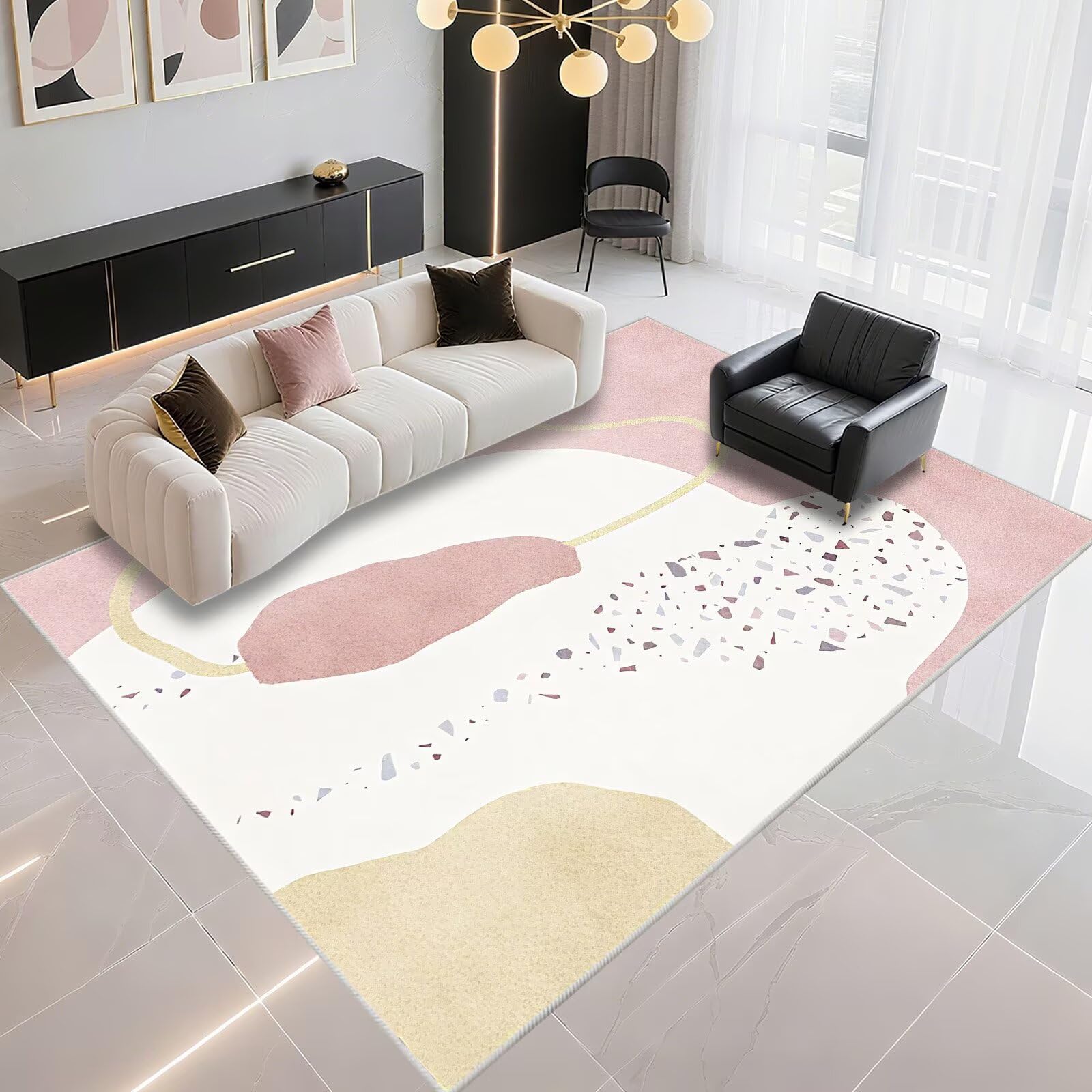 Tapis antidérapant doux 120x140 pour chambre de filles rose beige
