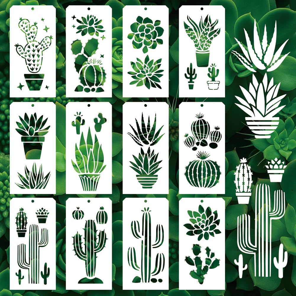 Pochoirs cactus pour peinture murale de salon et customisation de meubles en bois de récup