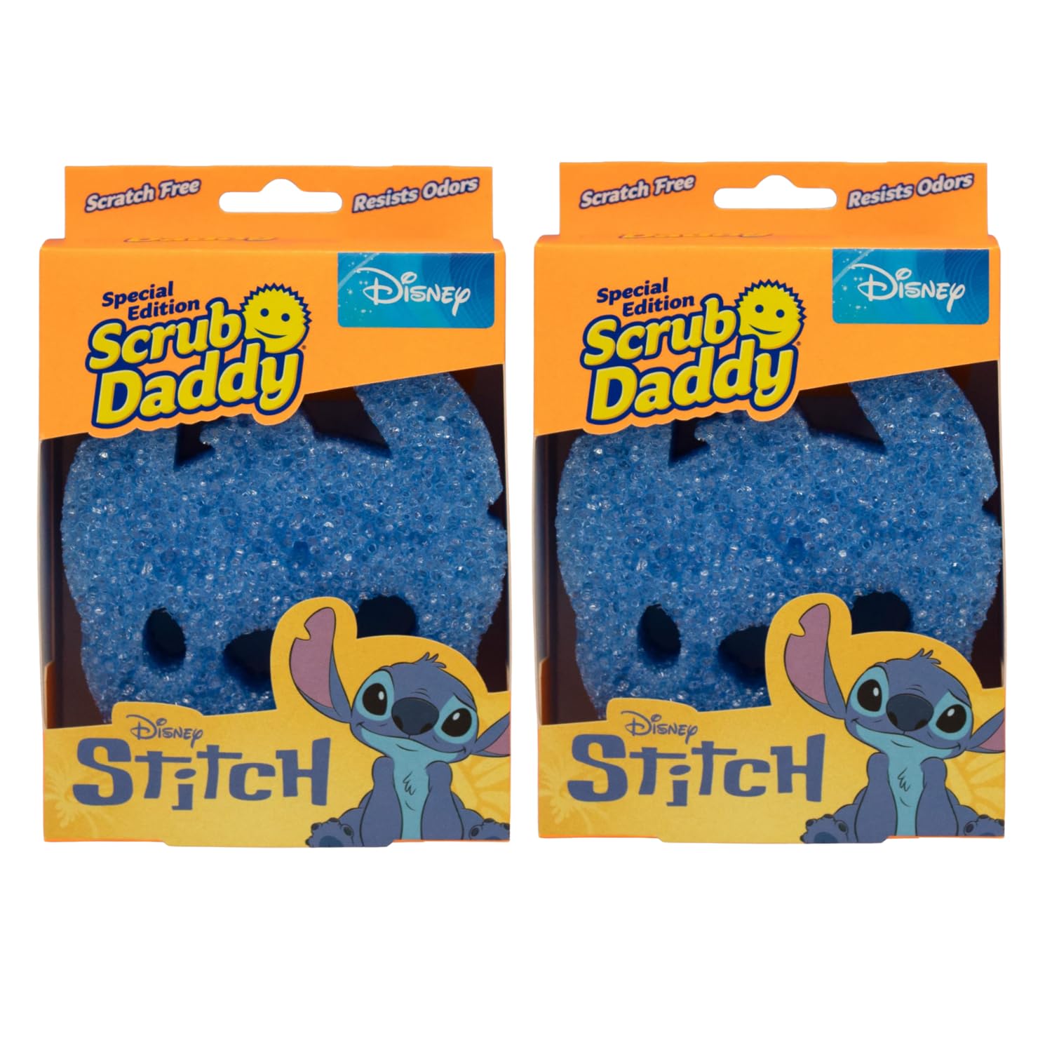 Scrub Daddy Stitch Disney Dish Sponge Twin Pack, Smiley Face Sponges For Cleaning & Washing Up - Kitchen Non Scratch Scourers With Flextexture Firm & Soft Scrubbing, Dishwashing Scrubber