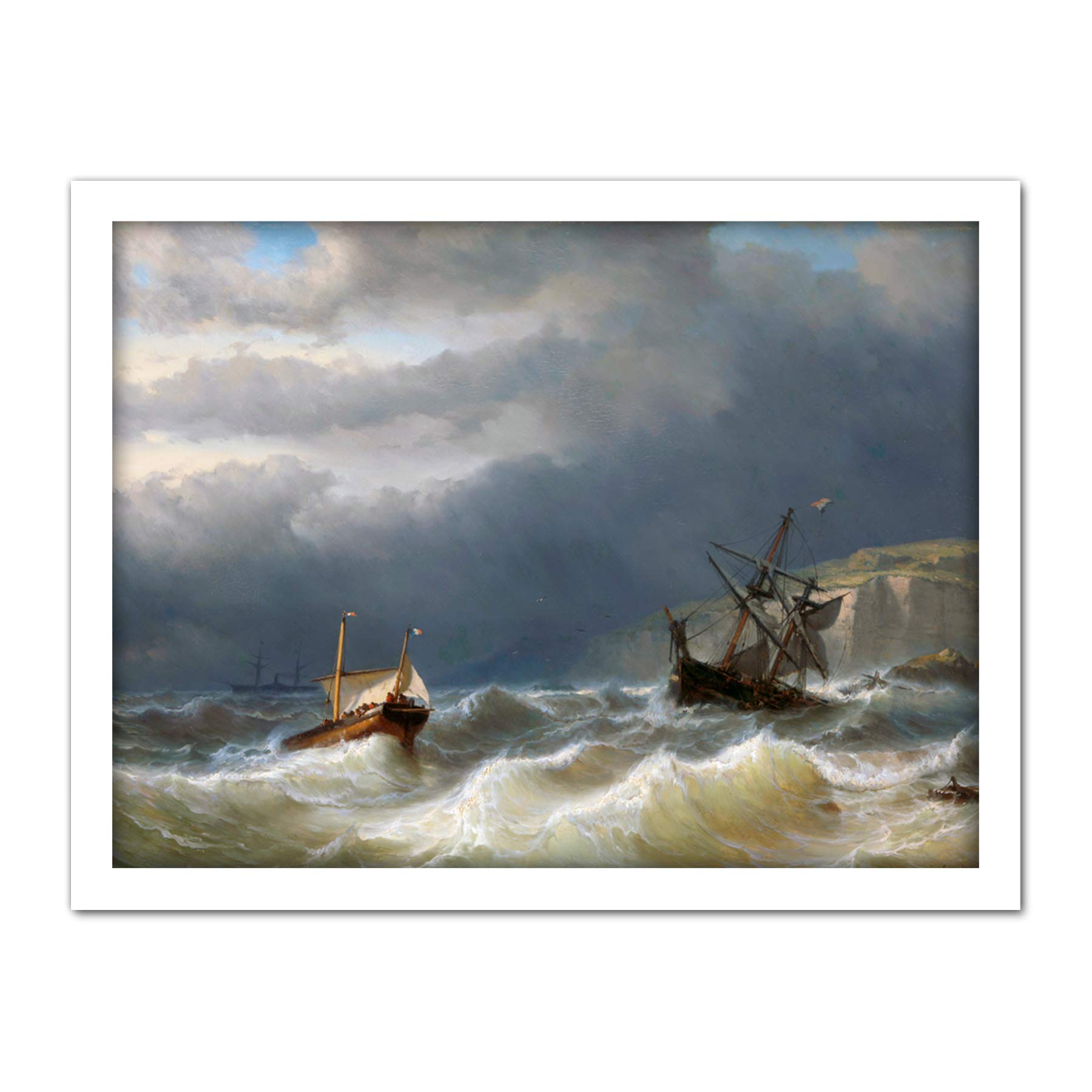 Artery8 Meijer Storm Strait Dover Ships Seascape Painting Artwork Framed Wall Art Print 18X24 Inch