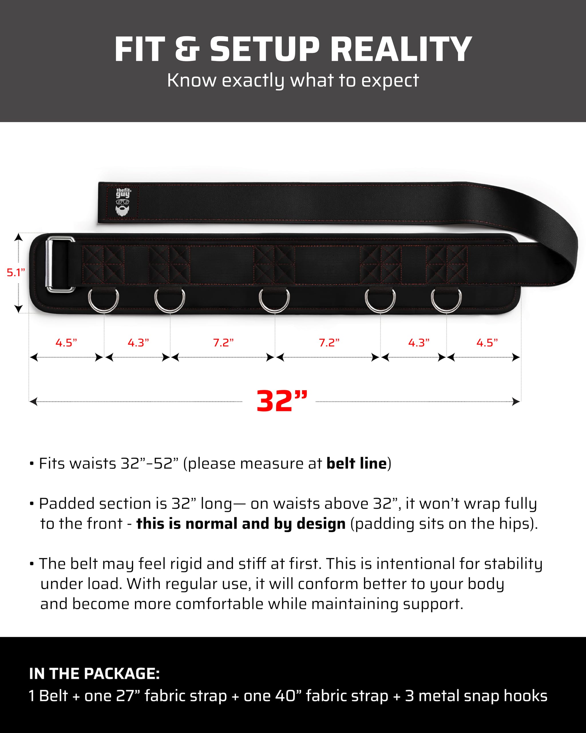 THEFITGUY Multi-Befestigungsgurt für Kabelmaschine und Smart Gym Kniebeugen und Hüftstoß, 5 Befestigungspunkte für optimale Gewichtsverteilung, 2 Gurte (101,6 cm & 68,6 cm) und 3 Metall-Karabinerhaken