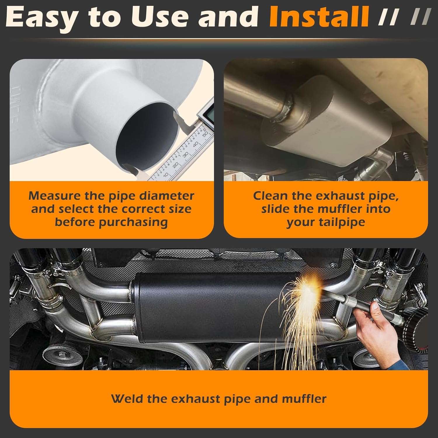 A-KARCK Universal Exhaust Muffler 3" Center Inlet 3" Center Outlet, 18" Overall Length Aluminized Steel Aggressive Sound Race Muffler for Cars, Trucks