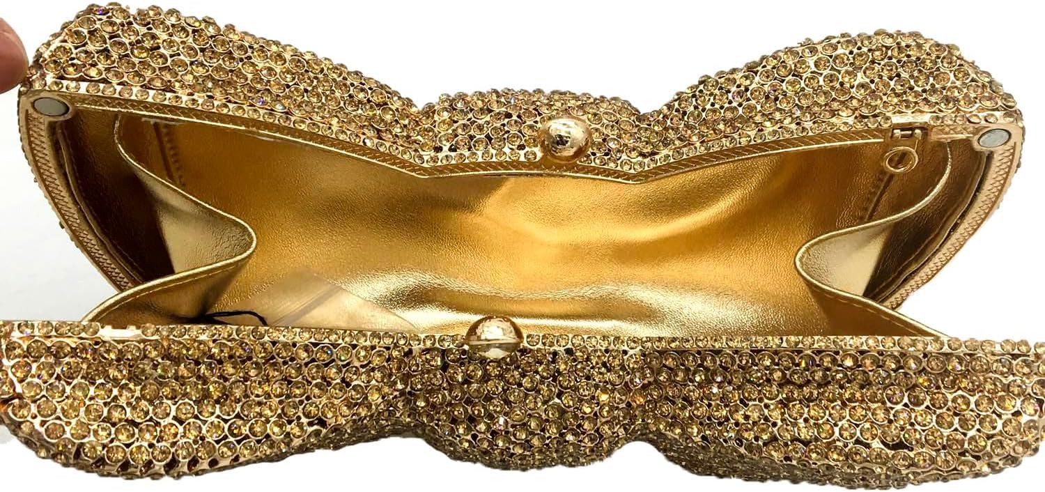 Novelty Small Bow Crystal Clutch Bag,Women Designer Evening Handbags,Bridal Party Rhinestone Clutch Purse Prom Bag