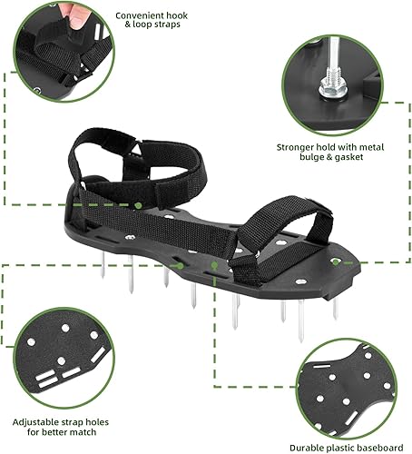 Miniatura 7 de Ohuhu Zapatos aireadores de césped con pala de acero inoxidable, zapato de aireación de instalación libre con correas de gancho y bucle, sandalias