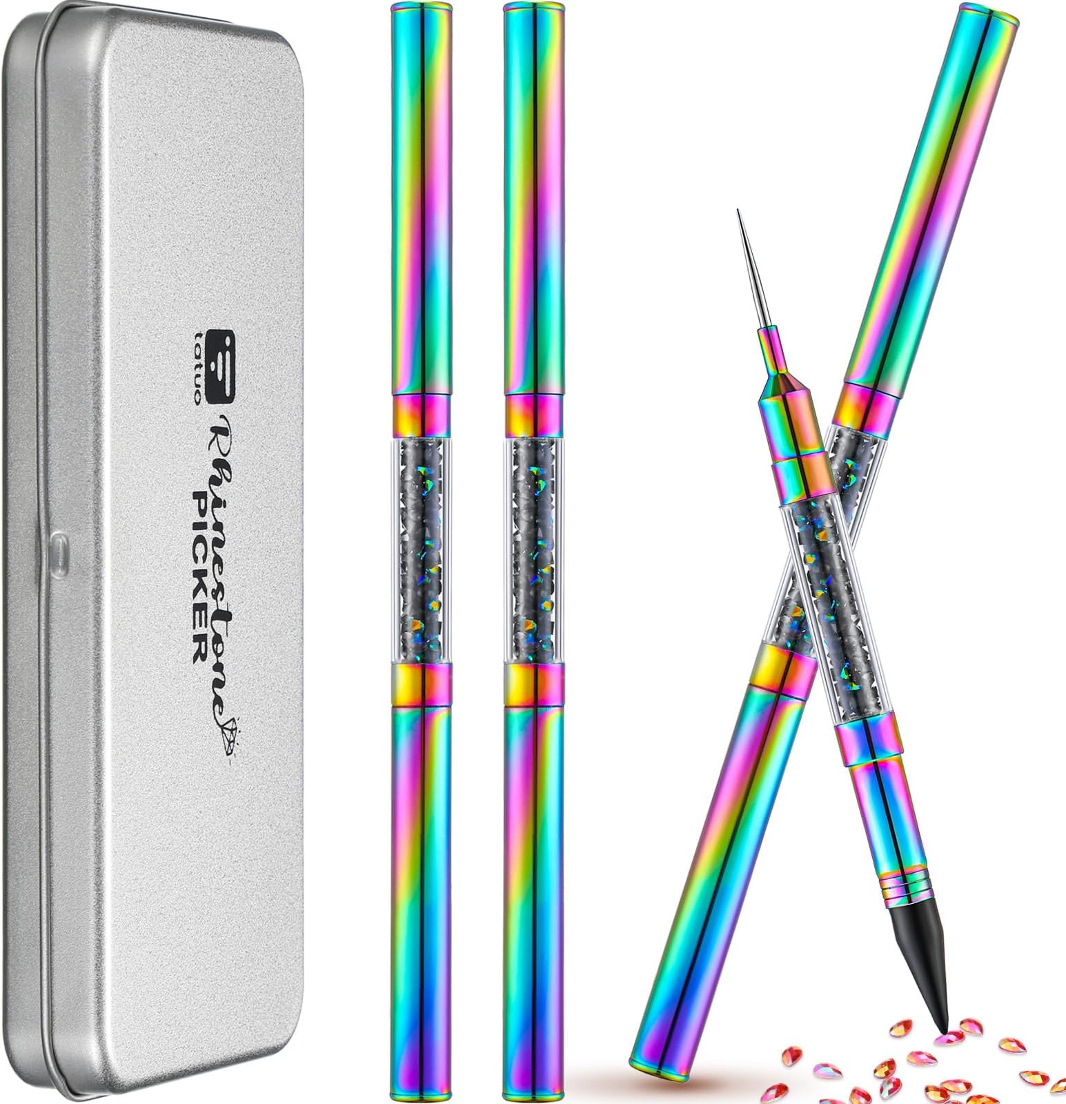 2pcs Rhinestone Picker Dotting Pen, Wax Tip Pencil Pick up Applicator with