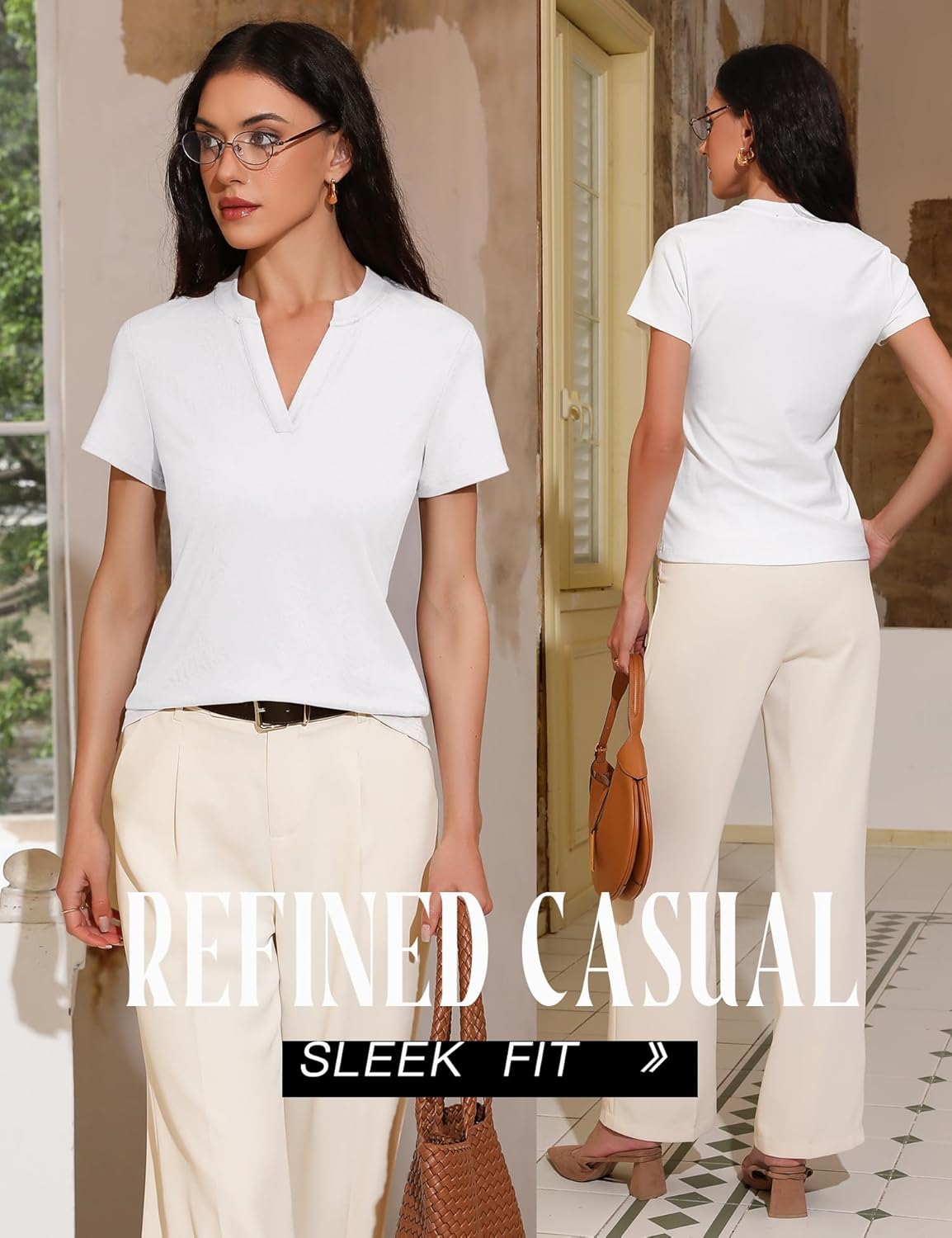 Women's V Neck T-Shirts 2025 Trendy Summer Short Sleeve Casual Tees Slim Fit Basic Tops for Work - Image 5