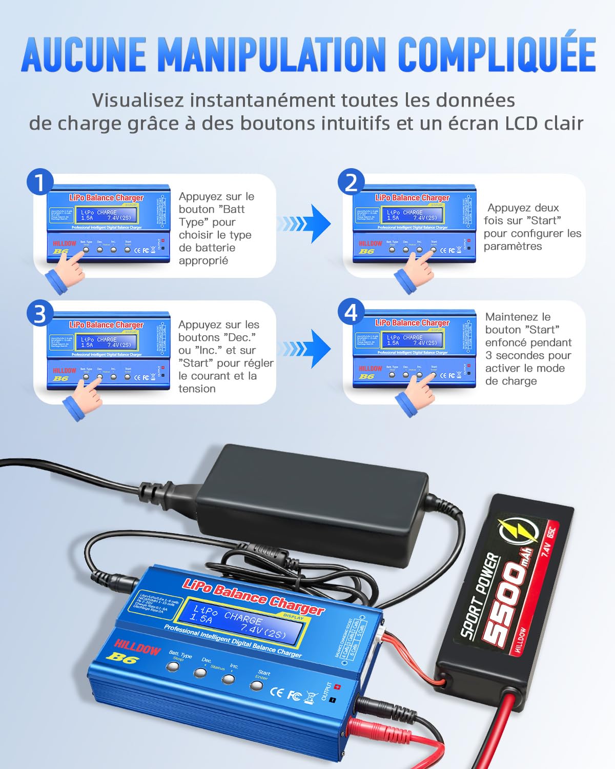 B6 Lipo Chargeur de Batterie 80W Mini Balance Chargeur Déchargeur pour Batteries RC 1S-6S LiPo Li-ION Life NiMh PB Hobby Fans