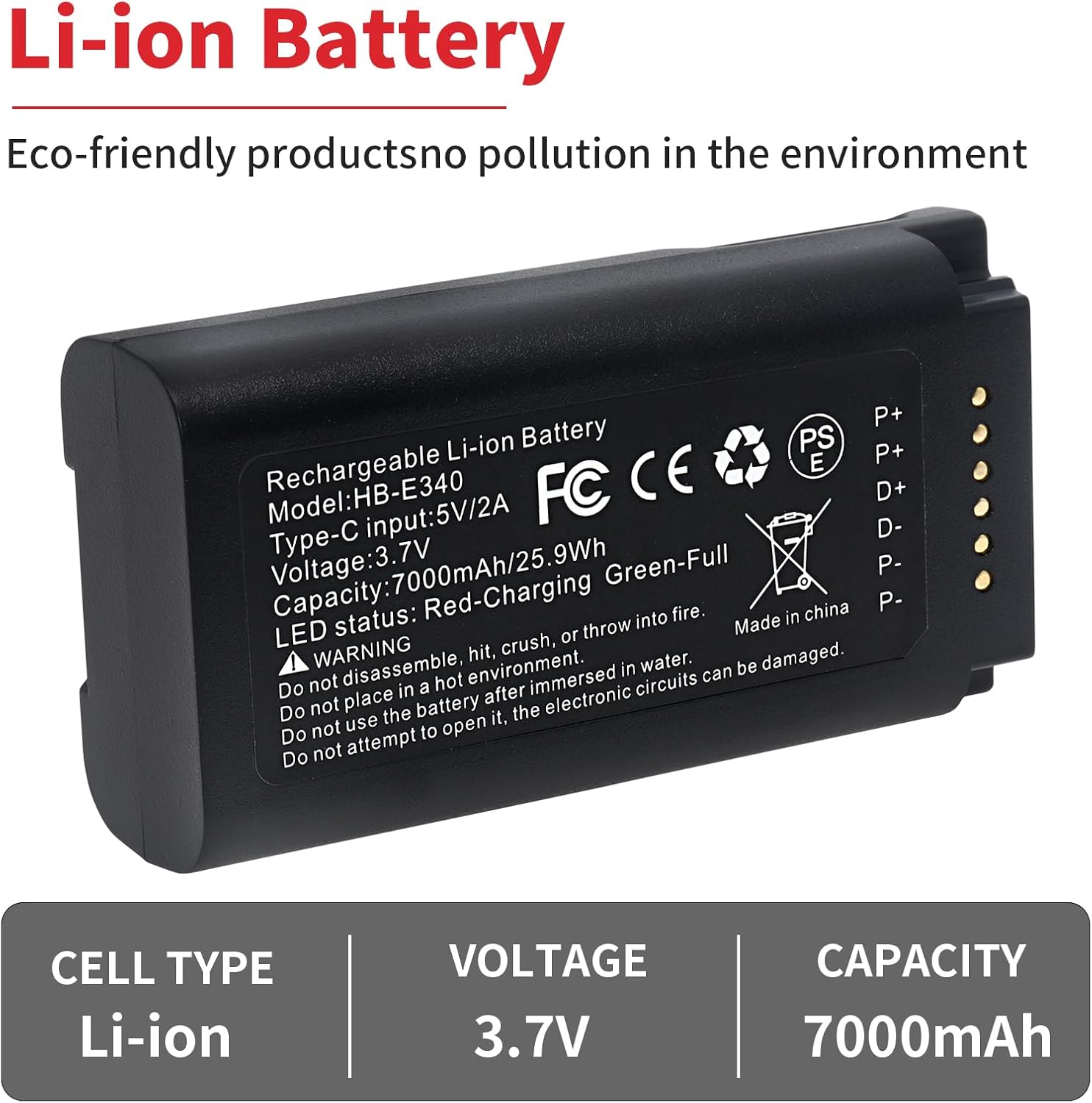 Replacement Battery Compatible with eufy Security Video Doorbell E340, with USB-C Port, 7000mAh Rechargeable Battery
