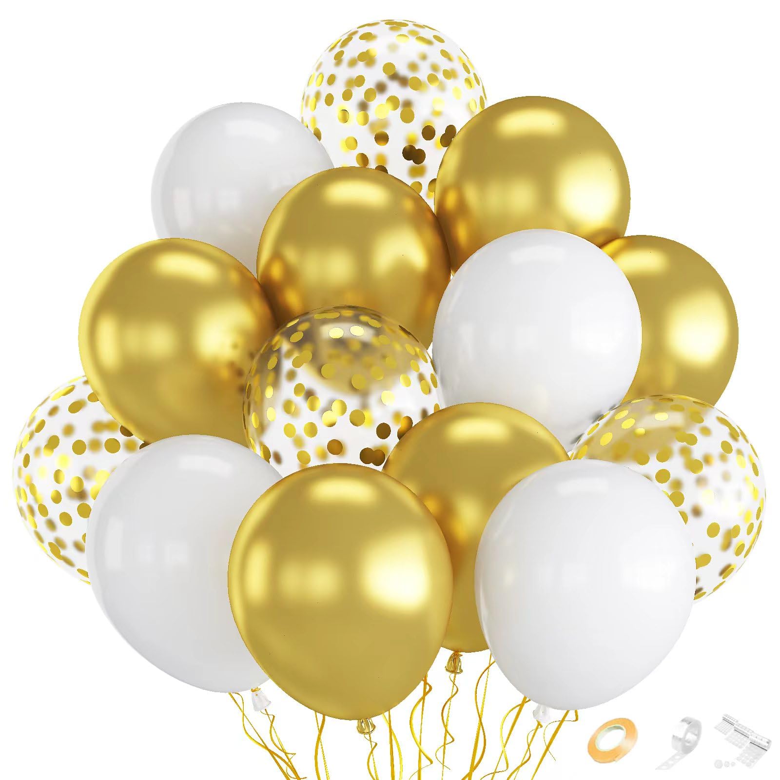 Gold and White Balloons, 70-Pack Gold Balloons for Birthday Wedding