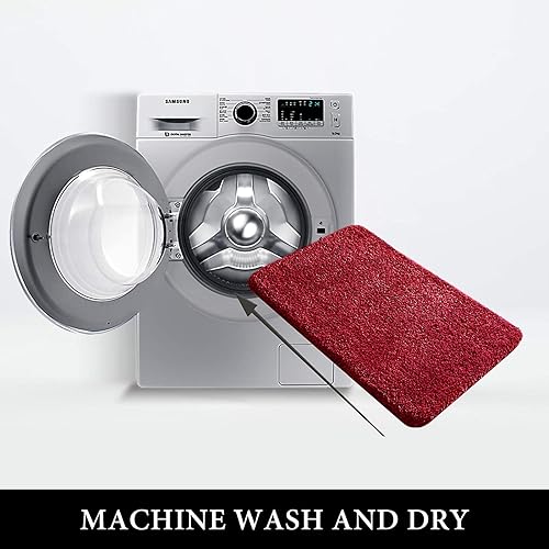 Miniatura 5 de MIULEE Alfombras de baño rojas para baño, suaves y absorbentes, antideslizantes, para ducha, baño e inodoro, lavables a máquina, 20 x 30 pulgadas