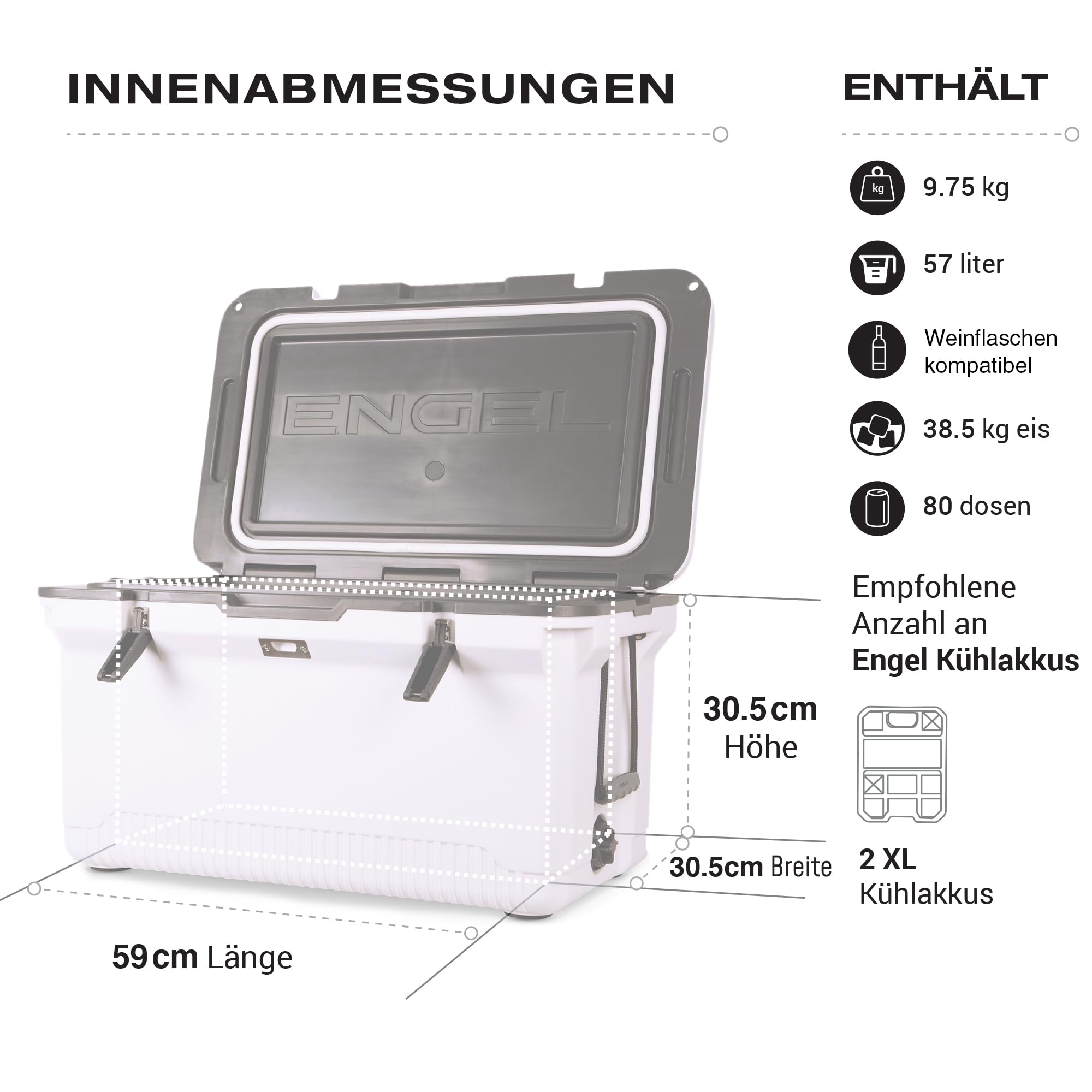 ENGEL 56,8 Liter Große Kühlbox - Ultra-Leicht, Tragbare, Passive Kühlbox für Camping, Picknick, Wandern, Festival - Eisbox Ohne Strom Hält EIS bis zu 7 Tage, 75 x 45,7 x 43,2 cm