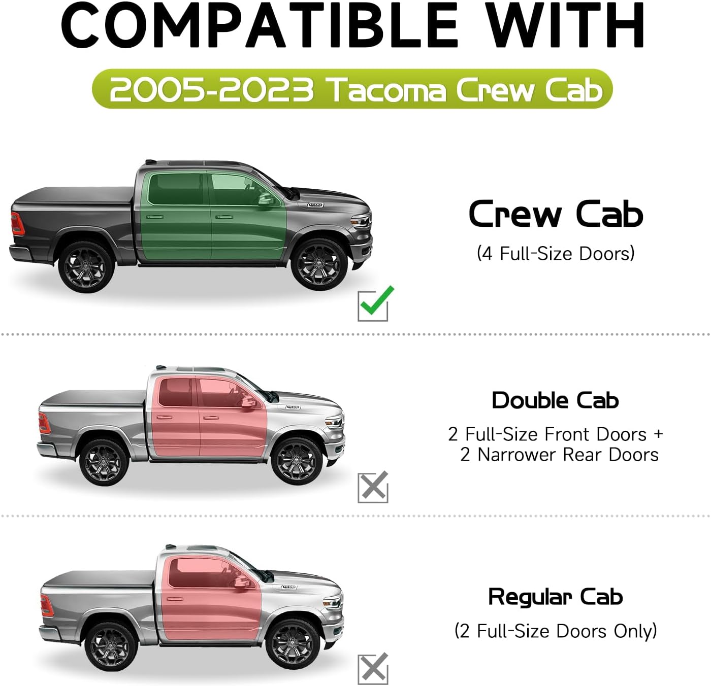 6" Wide Steel Textured Black Running Boards, Compatible with 2005-2023 Toyota Tacoma Crew Cab, Side Steps Nerf Bars