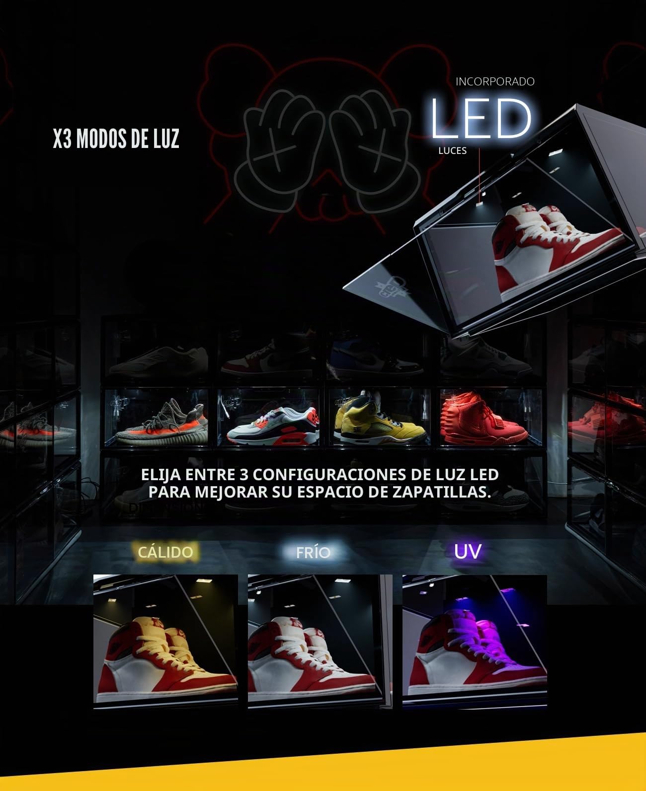 Crep Protect Caja Transparente para Zapatos con LED - Crates 3.0 Caja Apilable para Sneakers con Puerta Frontal Magnética, Organizador y Expositor, Protección UV, Hasta Talla EU 47
