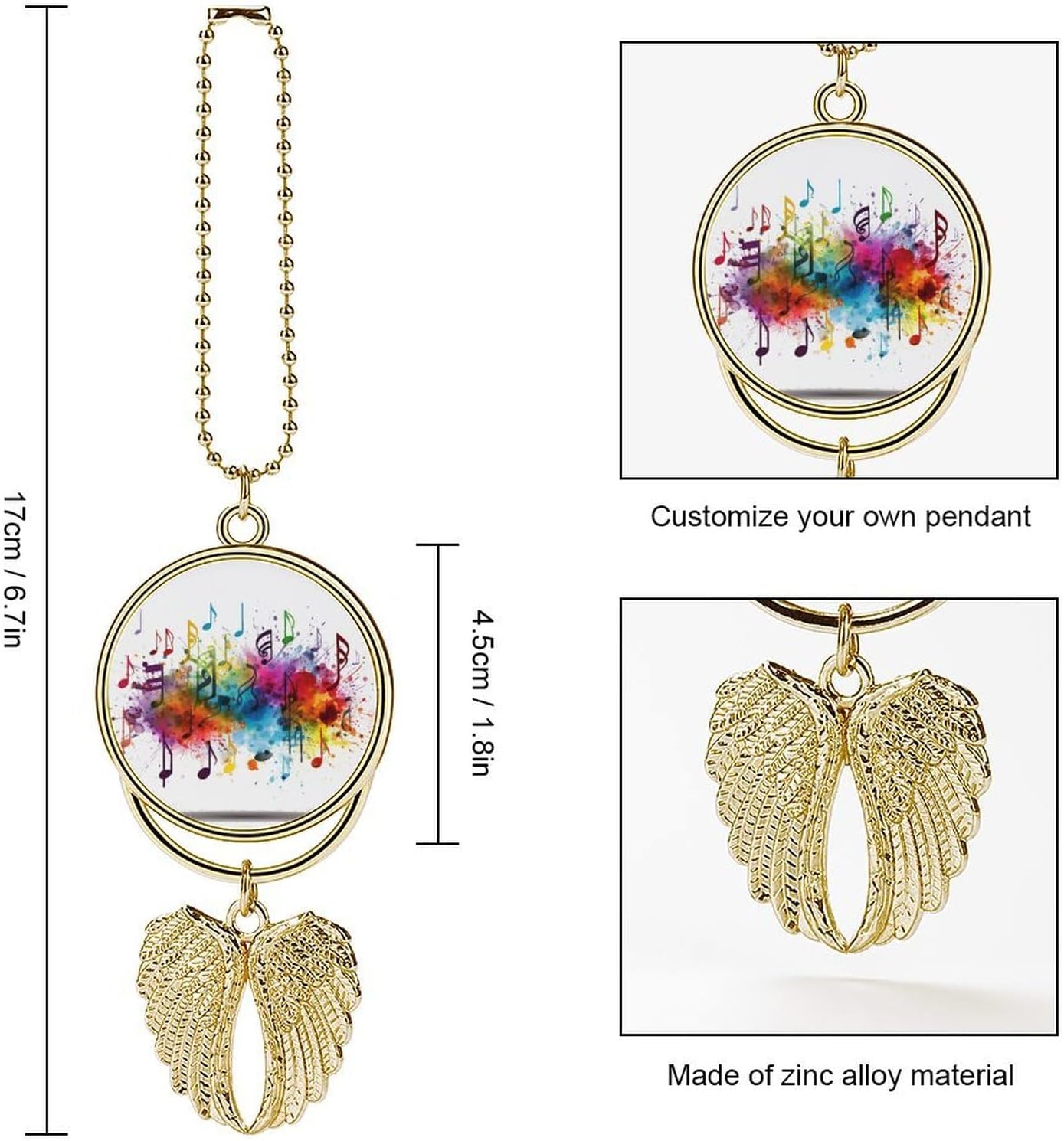 Guardian Angel Wing Hanging Car Charms Car Hanging Ornament Colorful Music Rear View Mirror Hanging Accessories Aesthetic Pendant for Automotive Interior Home Bag Purse Decoration-Golden image 2