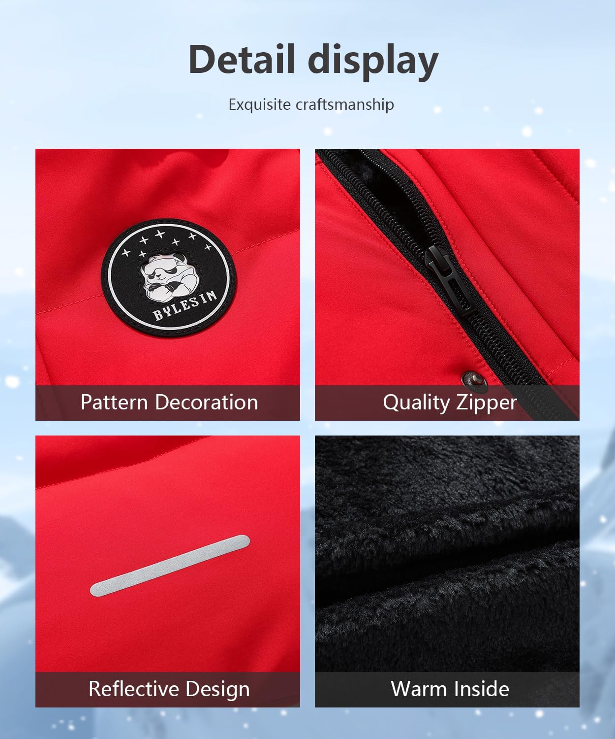 Kids Boy's Winter Waterproof Puffy Cotton Jacket Fleece Lined Lightweight Down Coat Thick Hooded Outdoor Coat - Image 8