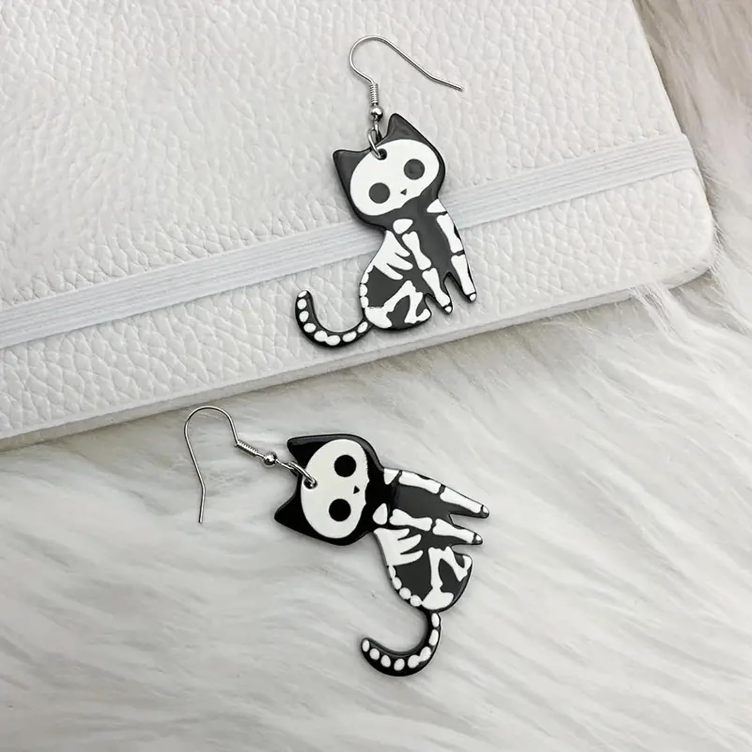 Black Cat Drop Earrings for Women Men Skull Skeleton Cat Earring Acrylic Halloween Party Cats Earring - Image 5