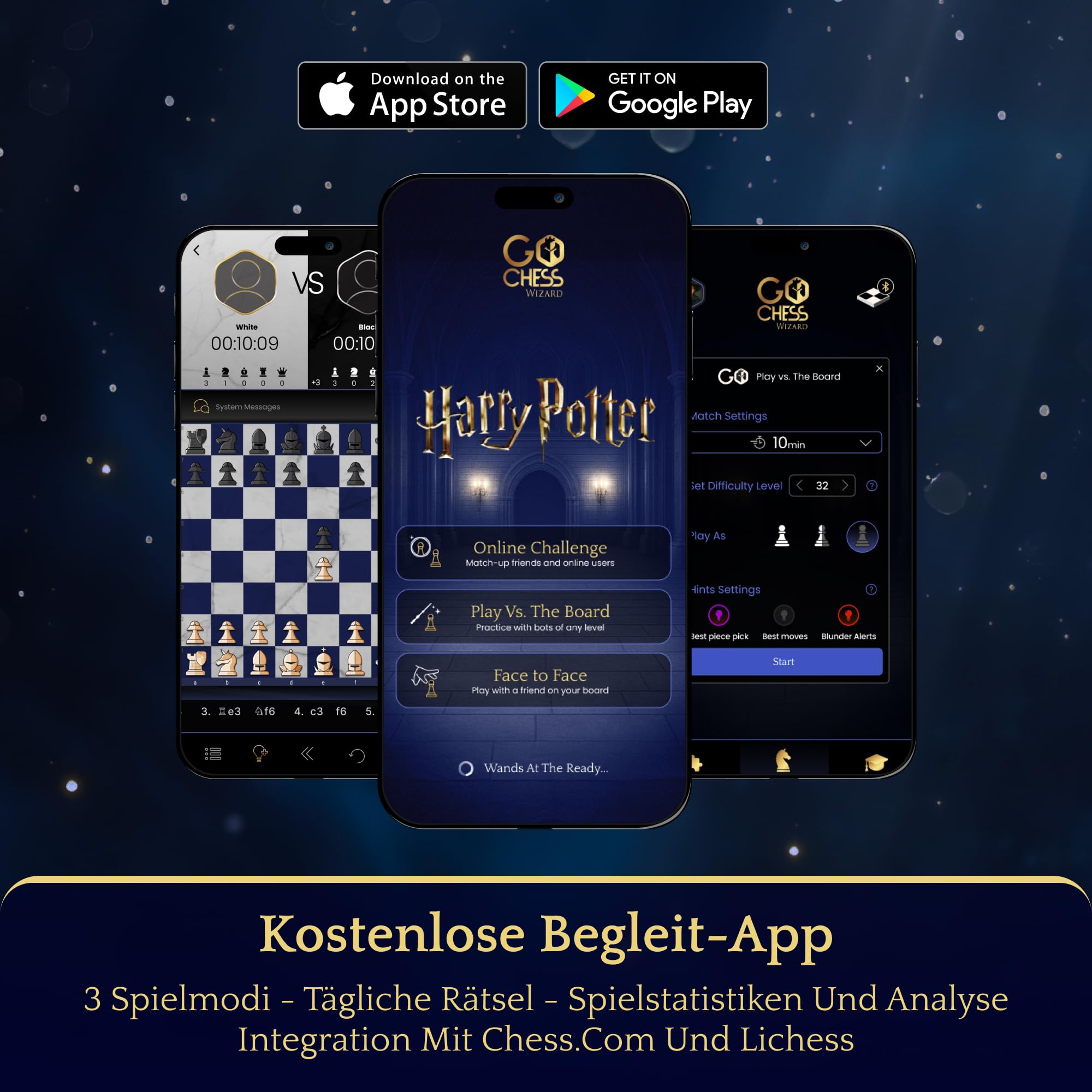 Harry Potter Elektronisches Schachspiel – GoChess Mini Wizard. Leuchtendes Schachset für Kinder & Erwachsene, alle Spielstärken, mit Online-App. Perfekt für Harry-Potter-Fans
