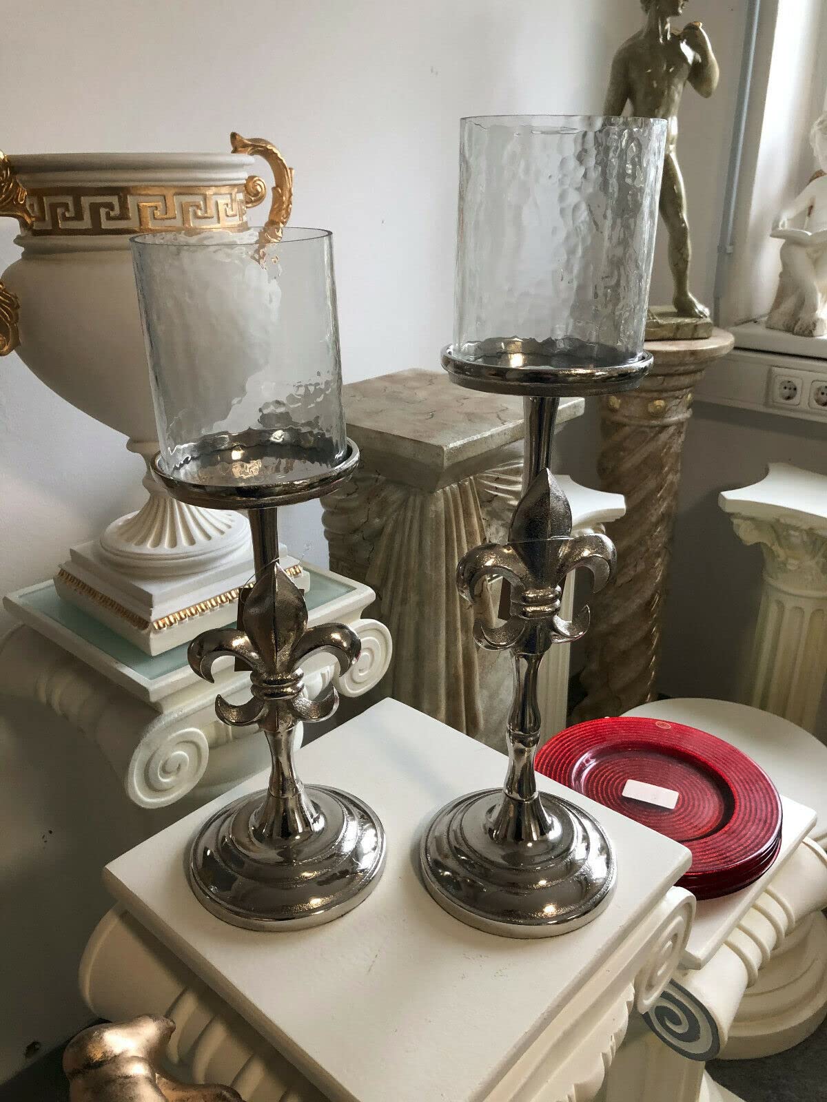 Kerzenständer Kerzenhalter Set 41u. 46 cm Glas Silber Alu französisch Lilie