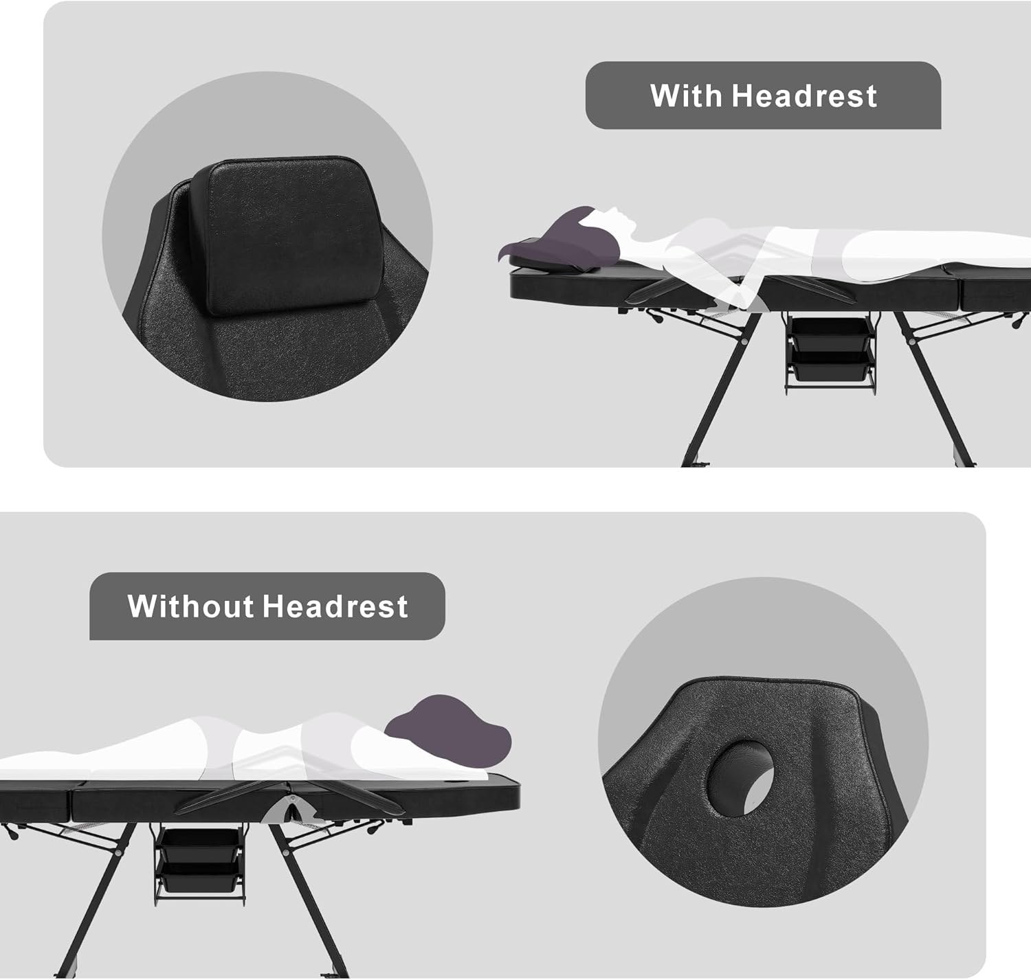 Massage Table Tattoo Chair with Hydraulic Stool, Facial Bed with Wheels, Multi-Purpose Adjustable Spa Bed with Trays,Towel Hanger (Black)