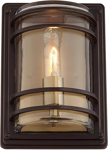 Miniatura 2 de John Timberland Habitat - Lámpara de pared industrial moderna para exteriores, latón bronce cálido, vidrio transparente de 11 pulgadas, para