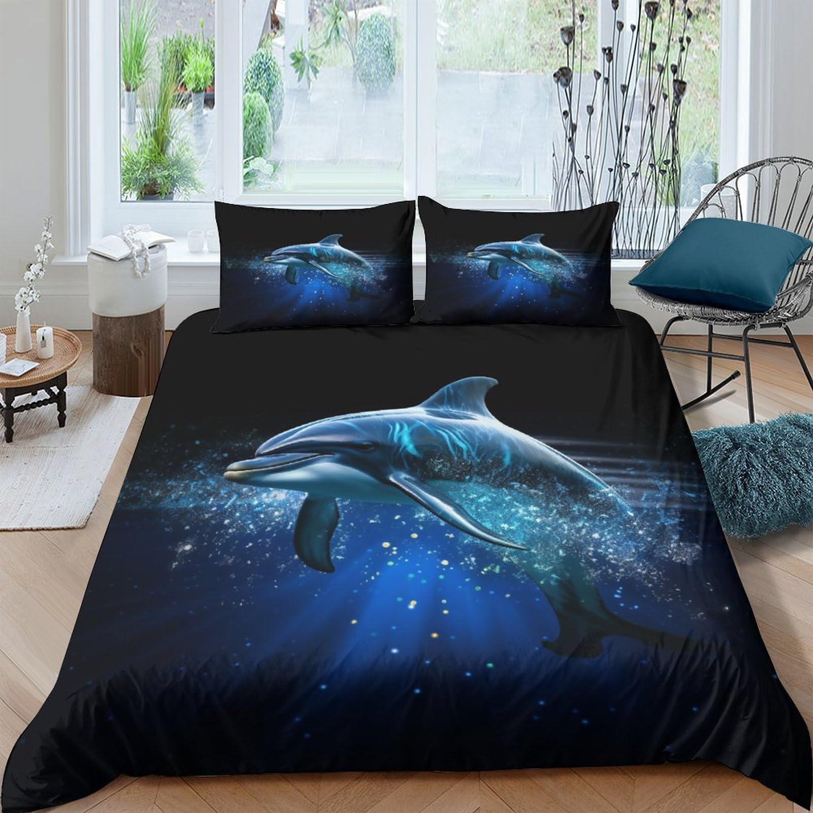 Parure de lit dauphin en microfibres 220x240 cm avec housse de couette
