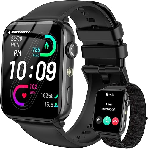 Smartwatch Damen und Herren mit Anruf, 1,91-Zoll-Display mit Taschenlampe, Herzf