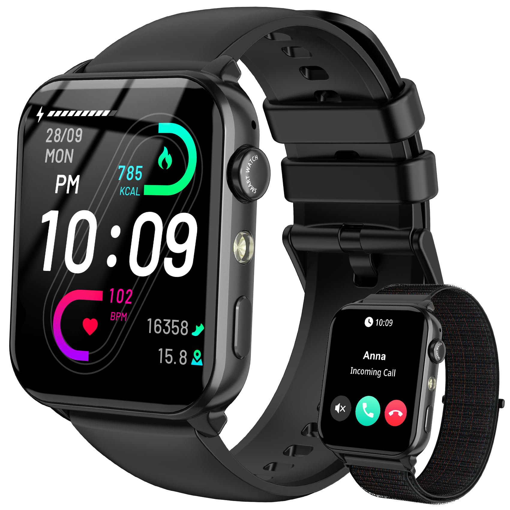 Smartwatch Damen und Herren mit Anruf, 1,91-Zoll-Display mit Taschenlampe, Herzfrequenz, Schrittzähler, SpO2, Schlafüberwachung, 20 Tage Akku, IP68 wasserdicht,110+ Sportmodi,Sportuhr für Android/iOS