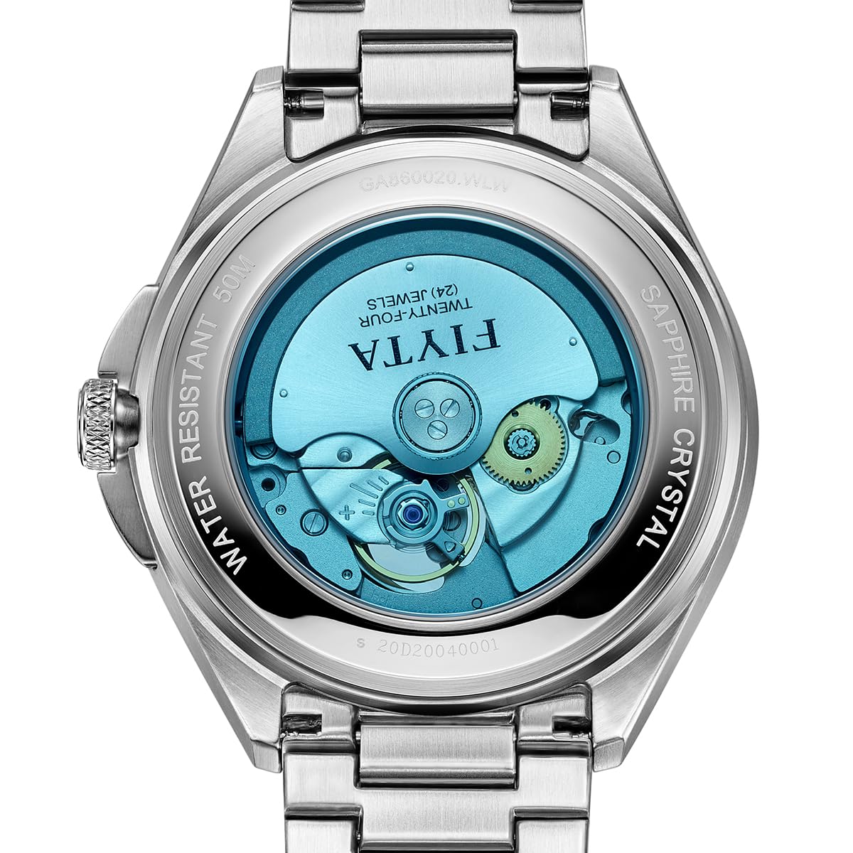 FIYTA Mechanische Automatikuhr, großes ausgehöhltes transparentes Zifferblatt, synthetischer Saphir, Herren-Armbanduhr aus Edelstahl, Blau, 42mm, Kleideruhr