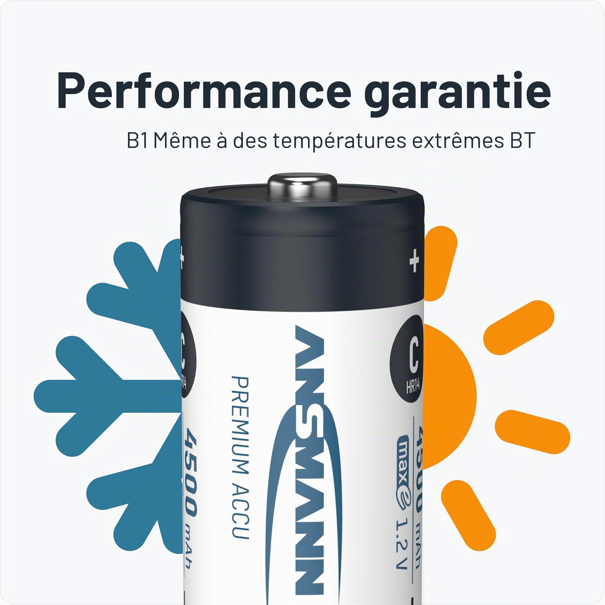 Pile ANSMANN C 4500 mAh NiMH 1,2 V (lot de 4) - batteries rechargeables baby C, haute capacité & faible autodécharge maxE pour un besoin de puissance élevé & une utilisation pendant plusieurs années