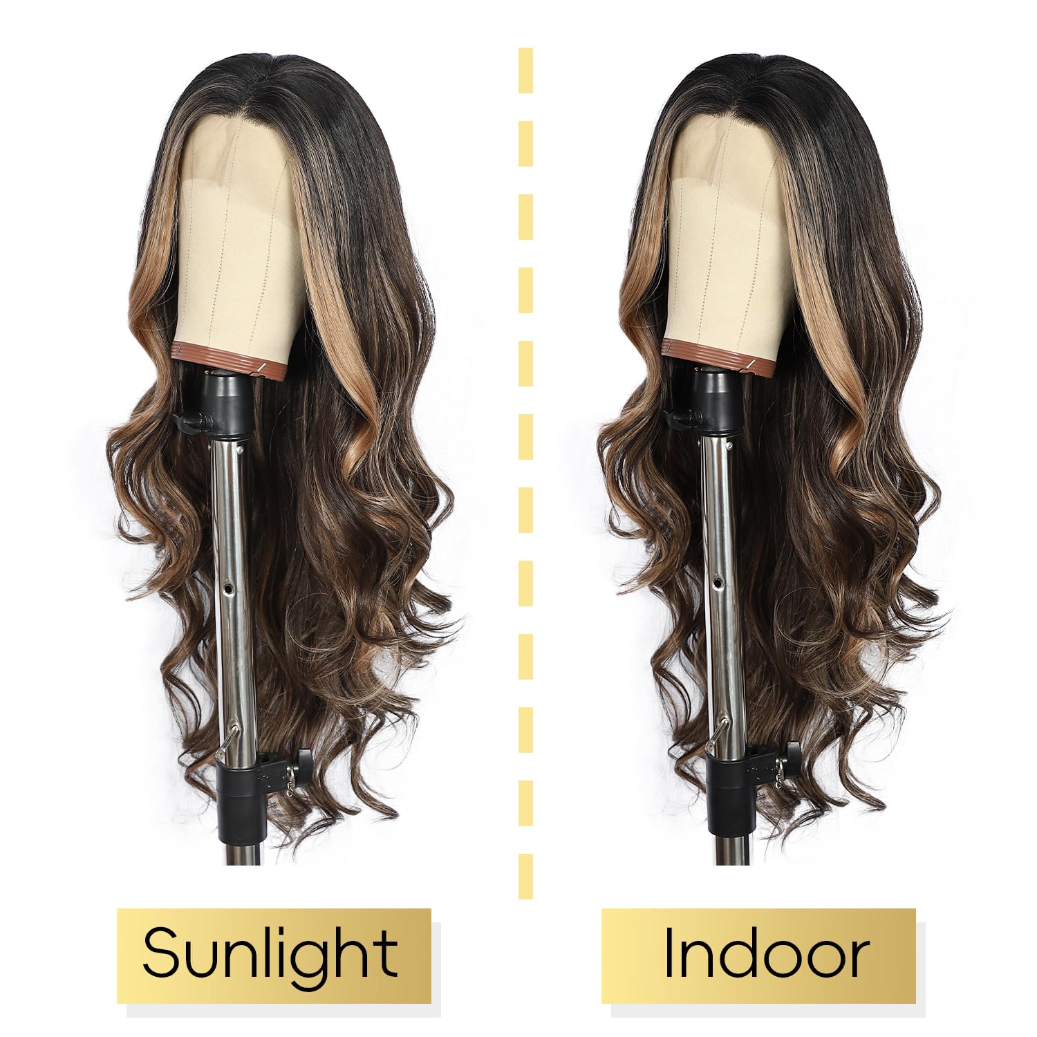 SOMIARIK Dark Brown with Blonde Tips Lace Front Wigs - Image 4