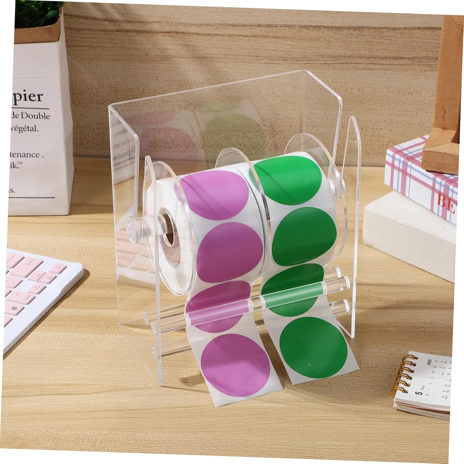 STOBOK Adjustable Acrylic Label Dispenser Clear Sticker Roll Holder for Office Home Efficient Manual Label Applicator Versatile Portable Compact Design for Easy Organization