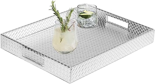 HofferRuffer Bandeja rectangular para servir con asas de agujeros para mesa de café, desayuno, té, alimentos, mayordomo, encimera, cocina, bandeja