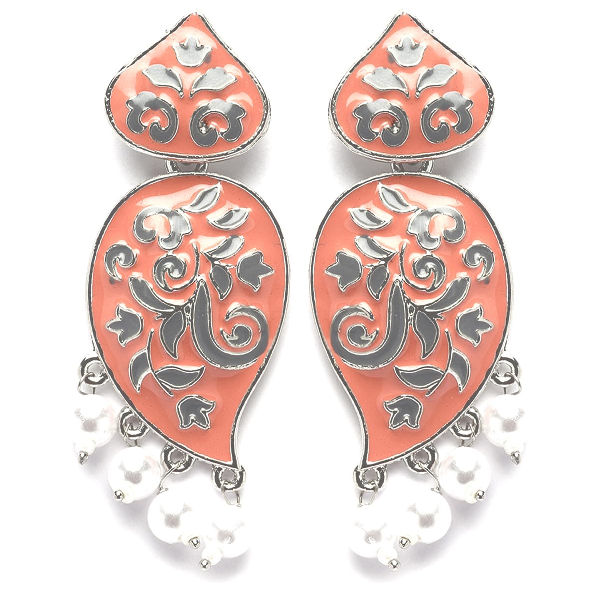 Karatcart Silver Plated Peach and Grey Meena Drop Earrings for Women (B0CFXKZ4W7) Amazon Price History, Amazon Price Tracker