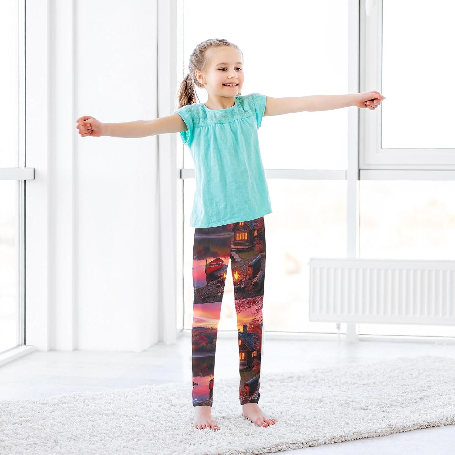 GAIREG Girls Printed Yoga Pants Lakeside Cabin