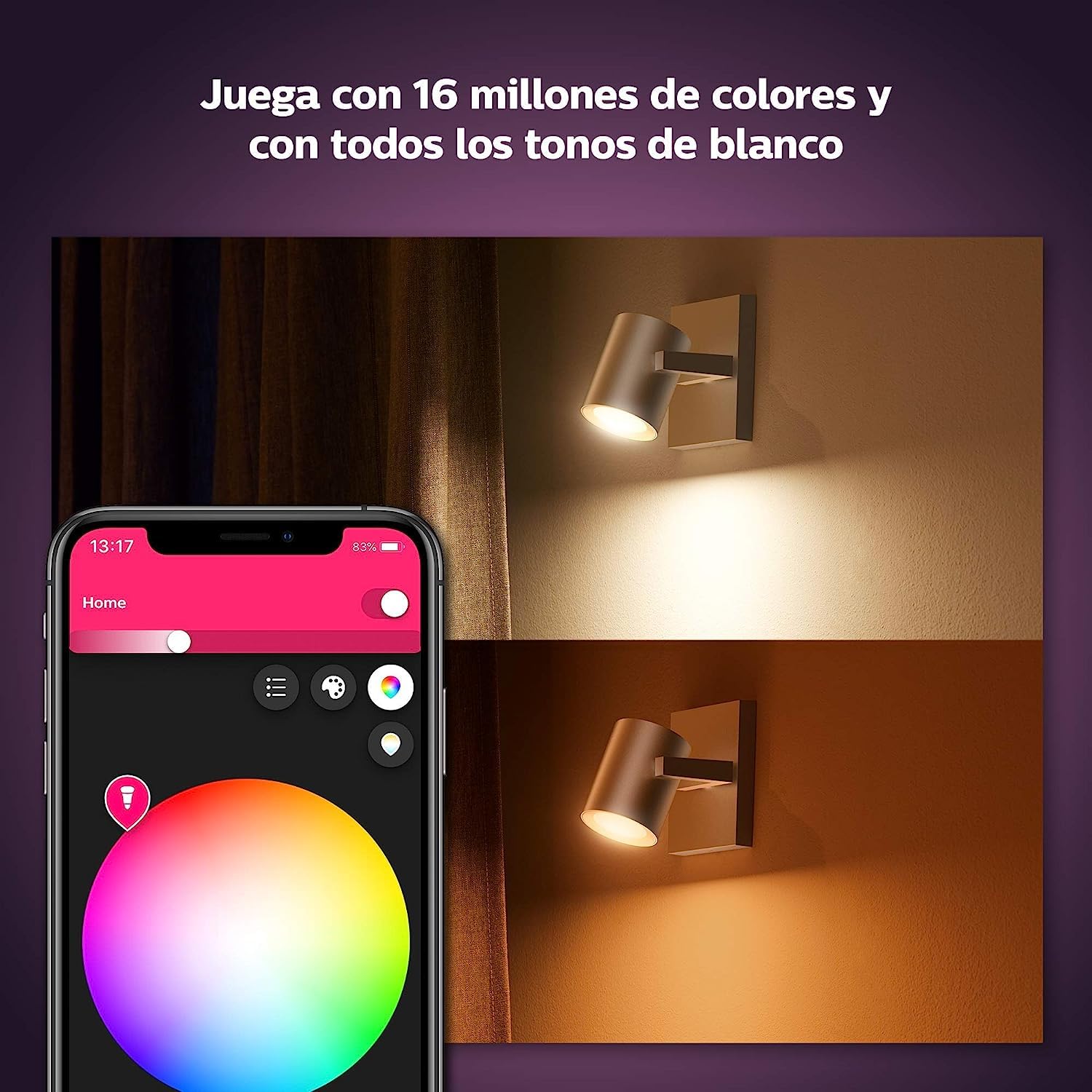 Philips Hue – Lámpara inteligente, Hue Argenta, Foco LED Inteligente, Luz Blanca y de Colores, Compatible con Alexa y Google Home, Color Blanco
