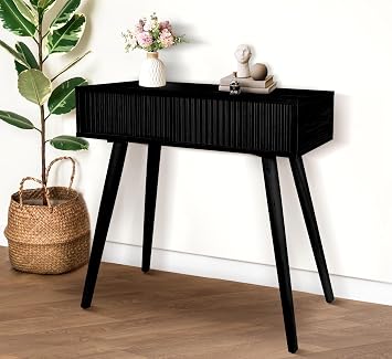 ZYBT Modern Black 32 x 11.8 x 32 Console Table, Fluted Drawer Fronts, Multi-purpose, Easy Assembly, Mid-Century Modern Design