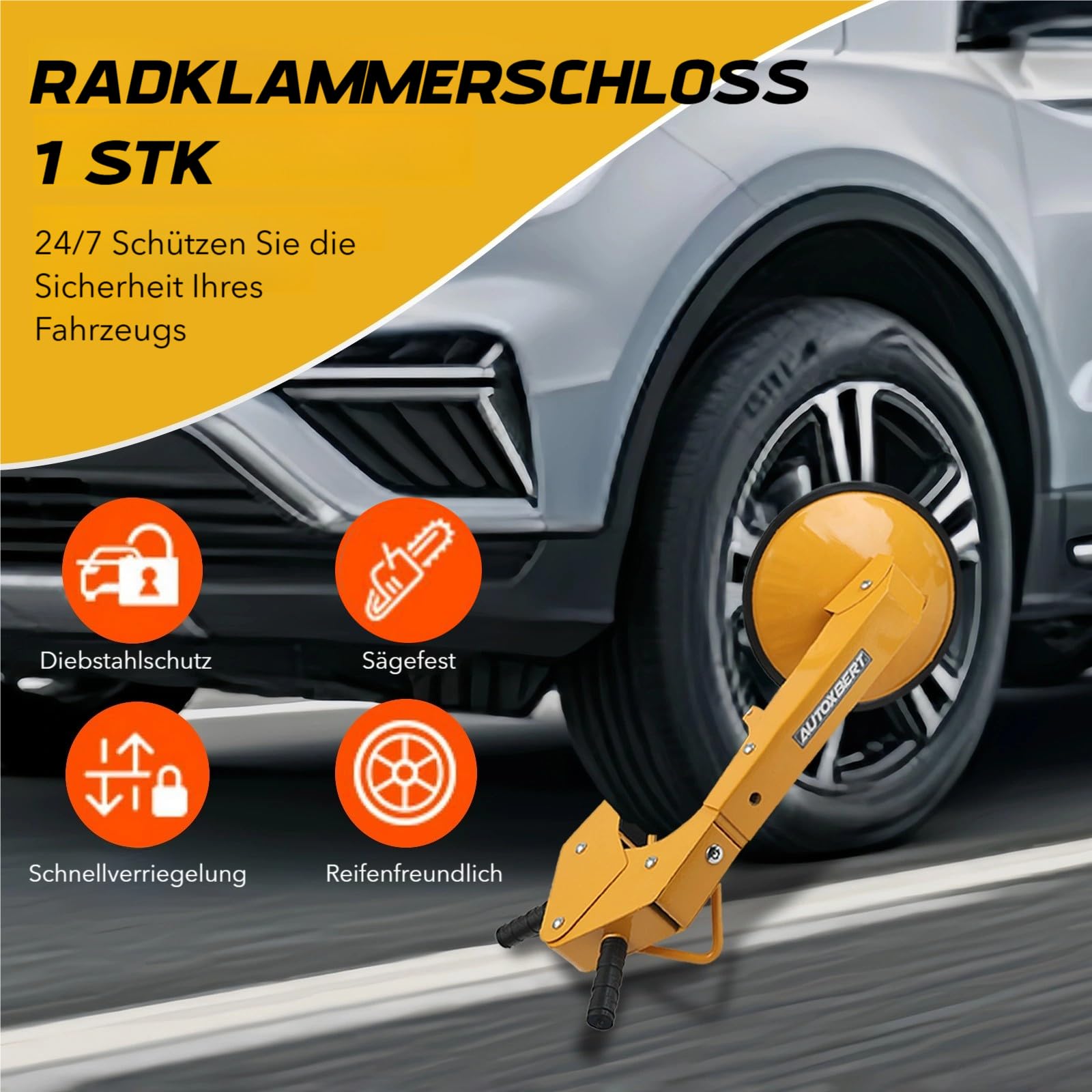 Radkralle Anti-Diebstahl mit 30cm Saugnapf Universelle Parkkralle für Auto, LKW, SUV & Wohnmobile