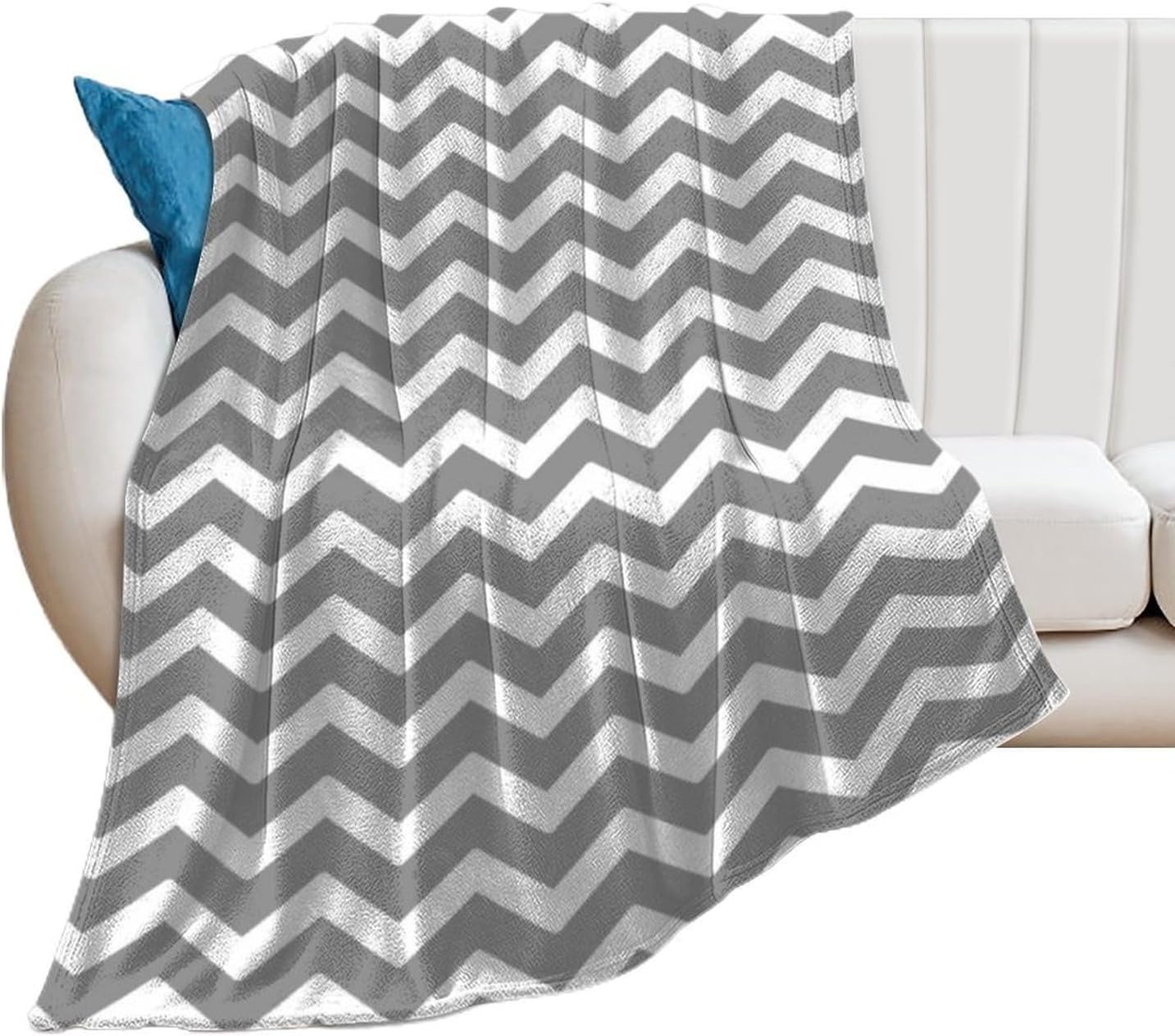 Plush Throw Blanket, Gray White Chevron Pattern Throws for Couch Sofa Bed Warm Blankets Lightweight Decorative Farmhouse 60" X 80"