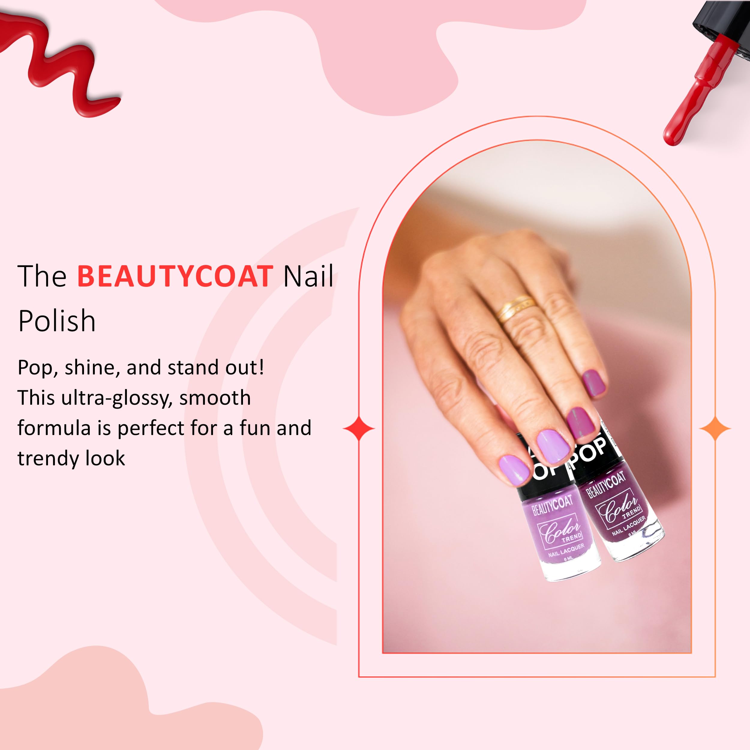 BEAUTYCOAT Nail Pop Colour Trend Nail Lacquer Collection with 12 Vibrant Matte and Glitter Shades, Long Lasting High Shine Nail Polish Set, Quick Dry Formula, Smooth Finish, 6ml Each for Everyday Nail Art and Professional Manicure 3