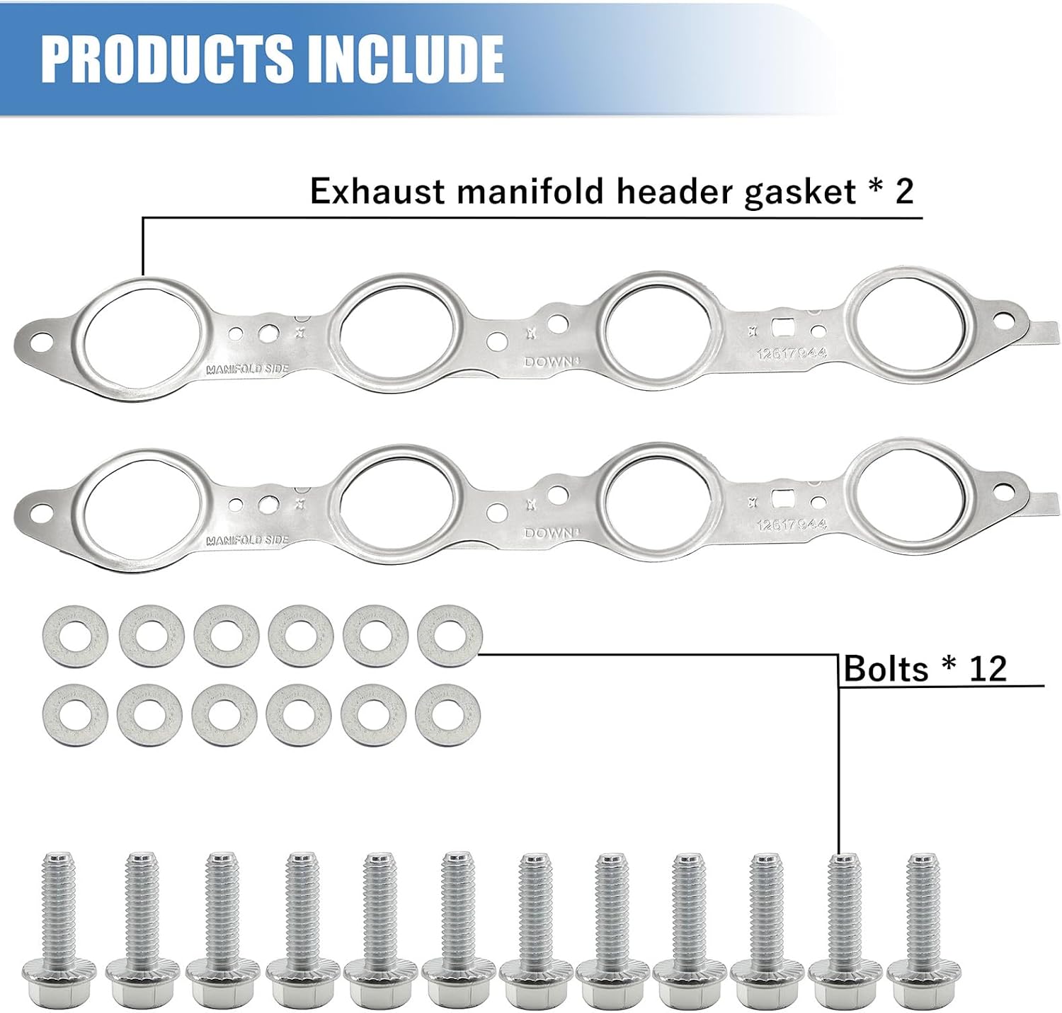 Sorello 2 PCS MLS Exhaust Header Manifold Gasket with Bolts Compatible with Cadillac CTS Escalade for Chevy Camaro Silverado GMC Pontiac for LS Engines 4.8L 5.3L 5.7L - Replaces 12617944 12600530