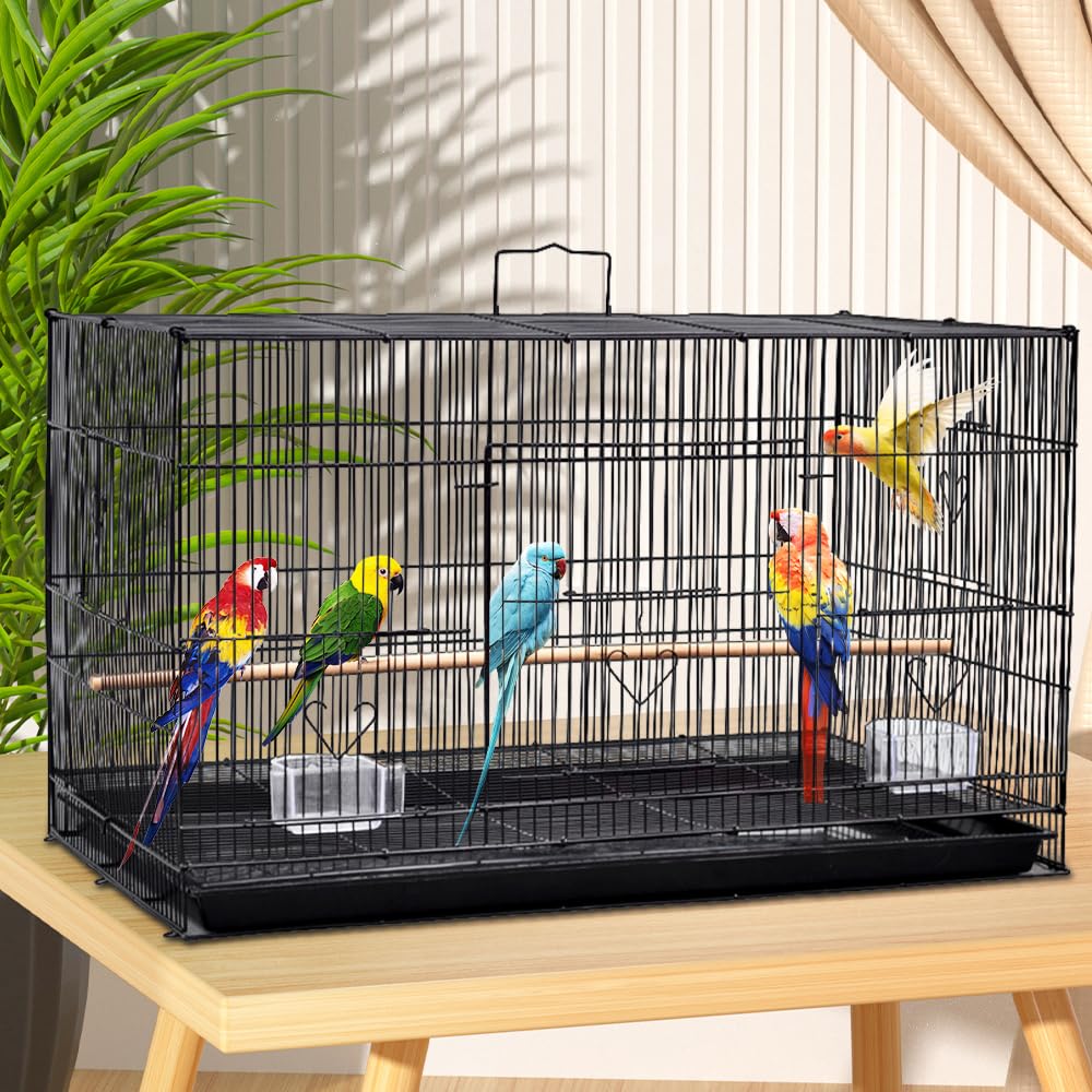 Vogelkäfig aus Metall mit Sitzstangen und Futterschalen, Voliere für Kanarien und Wellensittiche 75,5 * 45 * 45cm (schwarz)