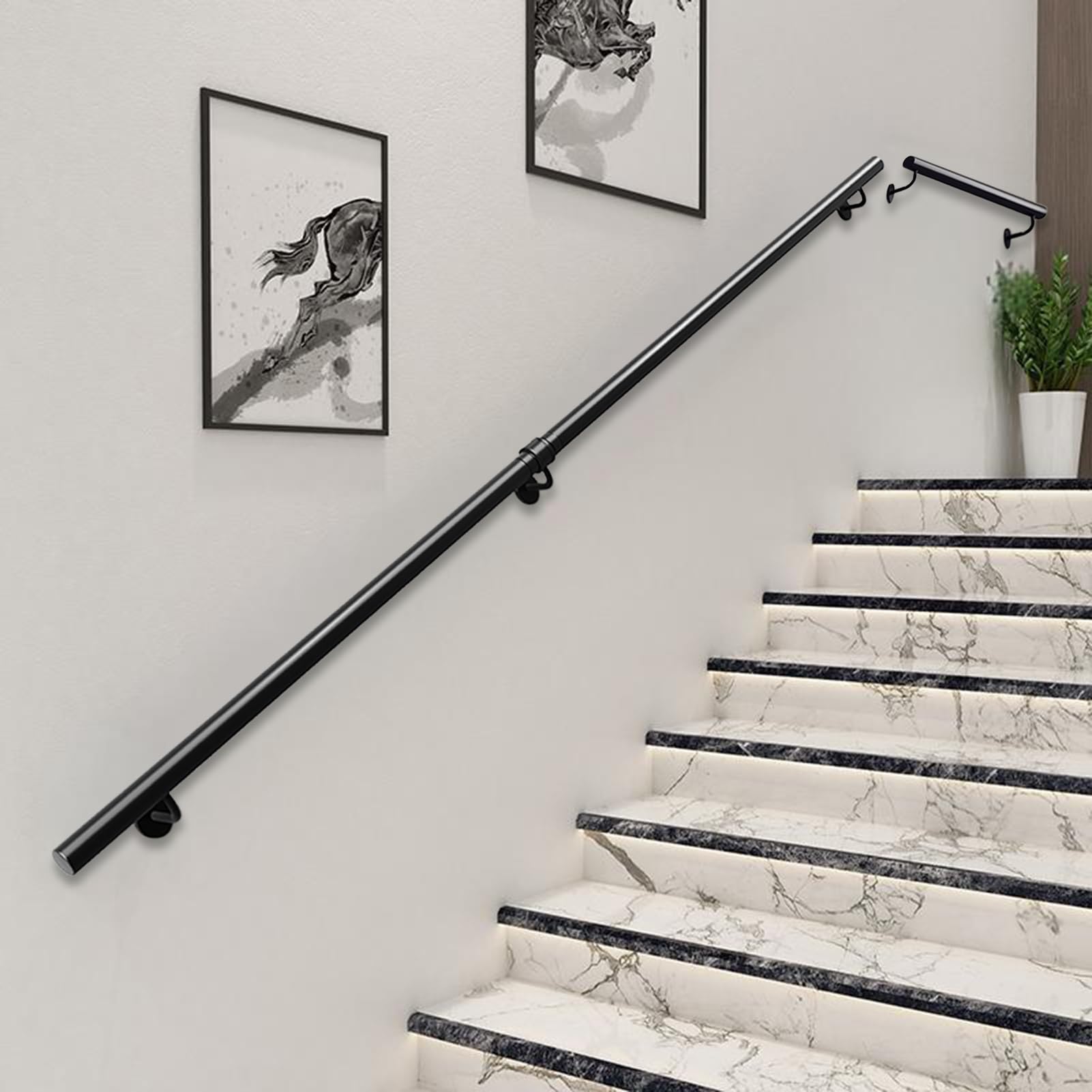 Rampe d'escalier extérieure en métal noir anti-corrosion 270cm