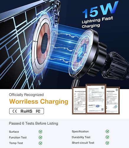 Miniatura 3 de Coolpow para Soporte Cargador de Coche Magsafe100% EstableCargador de Coche Magsafe de 15W Soportes Magnéticos de Teléfono para Accesorios de tu