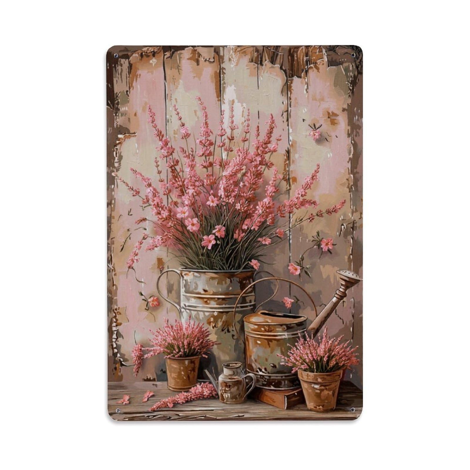 Vintage Flower Bunch Incarvillea Pastoral Aesthetics Metal Tin Sign