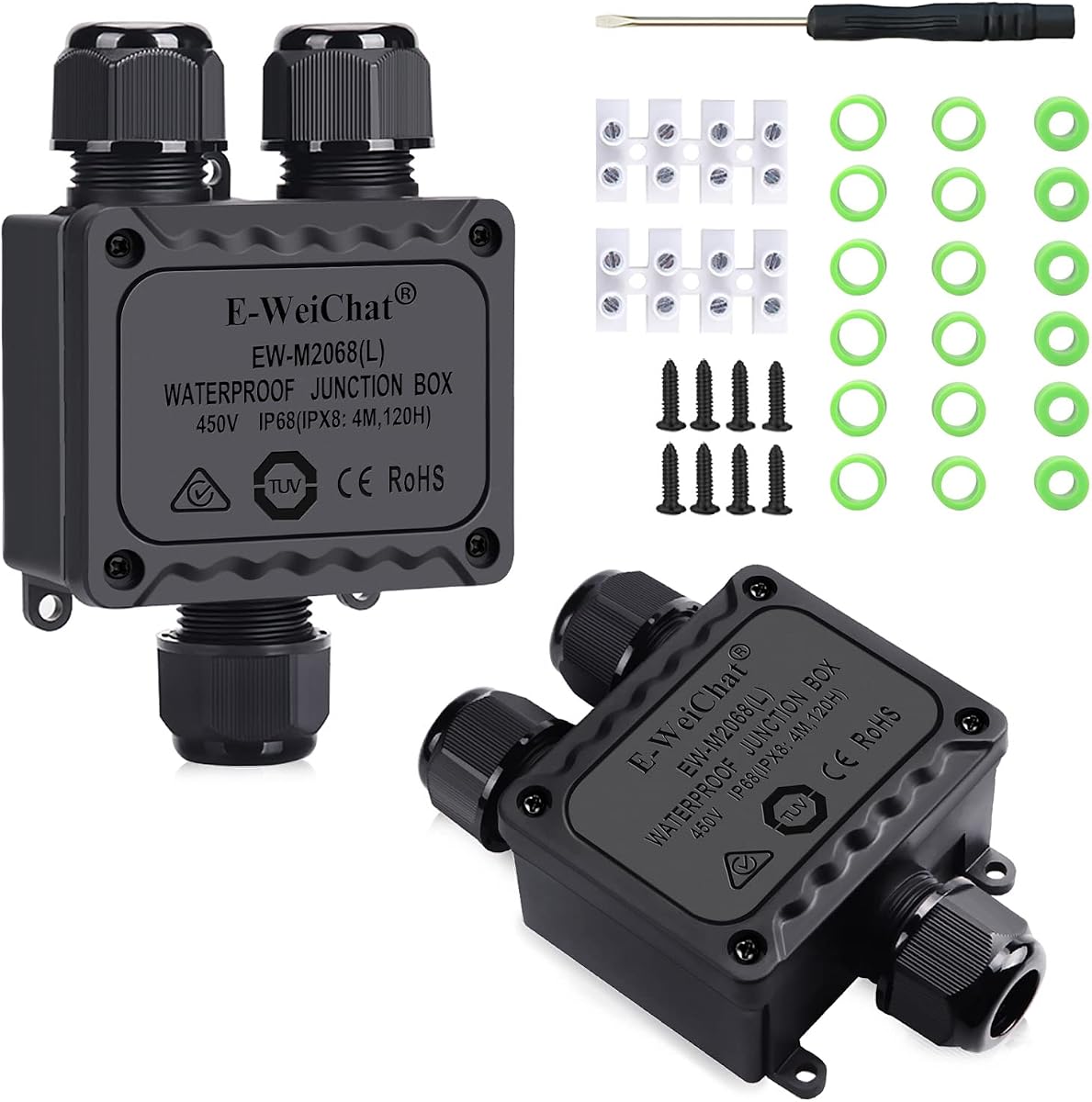 Caja de conexiones impermeable, caja de conexiones subterránea para exteriores IP68, 2 piezas Caja de conexiones eléctricas de plástico M25 de 3 vías adecuada para luces de túneles, luces de jardín, luces de paisaje