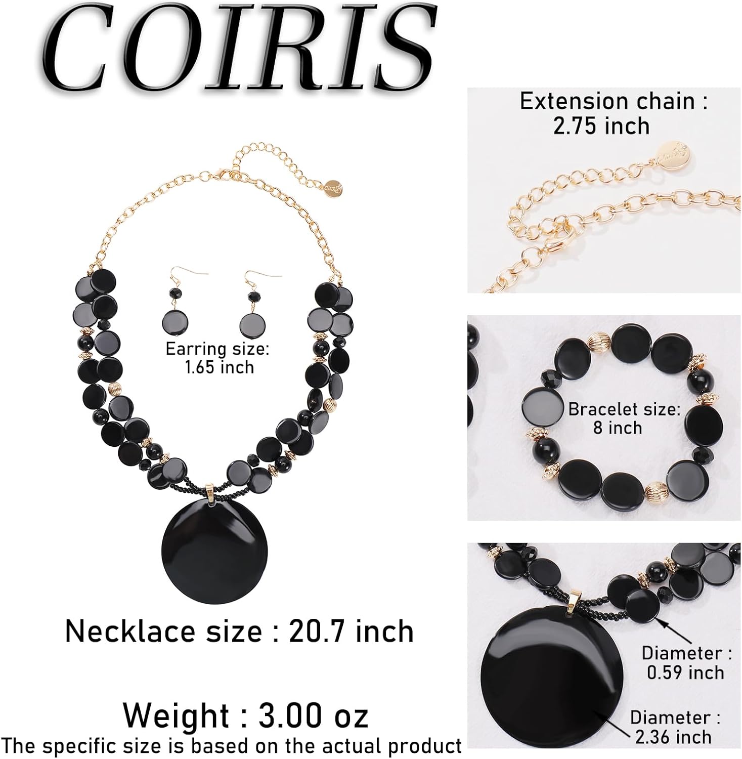 Coiris Layered Beads Statement Necklace for Women Gradient Colour Circle Shell Pendant Chunky Jewelry Set Costume Jewelry for Women - Image 6