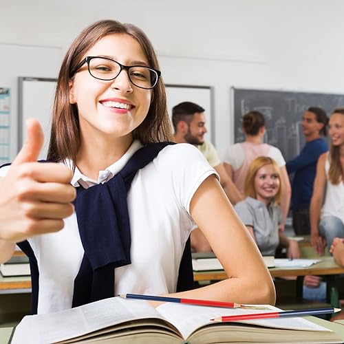 Miniatura 5 de Containlol 12 lápices de cuadros rojo y azul, lápices borrables de doble color, preafilados #2 HB con 2 sacapuntas de metal para verificar pruebas