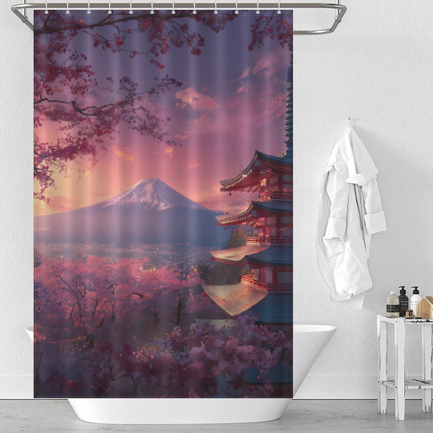 Japan Chureito Pagoda Mt Fuji Shower Curtain 46.85x70.87Inch（119x180cm） Polyester Bath Curtain Shower Curtains Printed Decorative