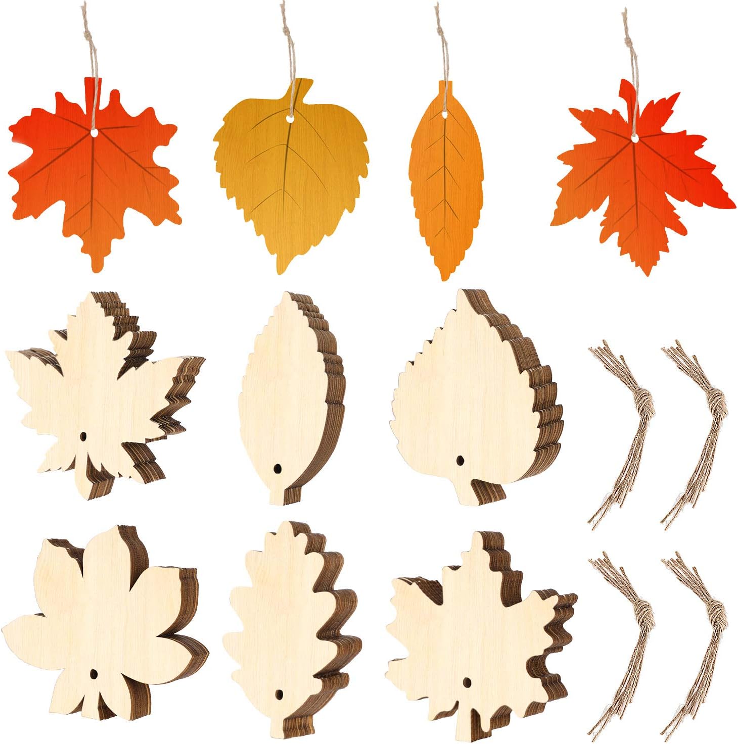 60 Pieces Unfinished Wooden Maple Fall Leaves Craft Blank Leaf Shape Cutout Thanksgiving Ornament for Thanksgiving Fall Party DIY Decoration