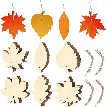 WILLBOND 60 Pcs Unfinished Wood Leaf Cutout Fall Thanksgiving DIY